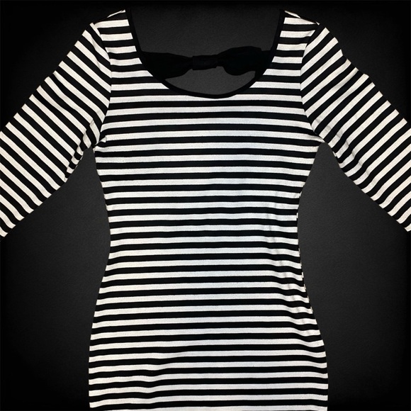 Sirens | Black & White Striped Long Sleeve Bodycon Dress - Picture 3 of 8